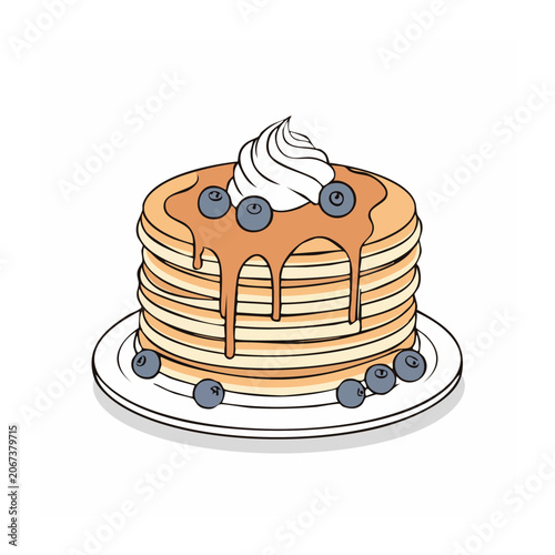 Stack of pancakes with blueberries and whipped cream