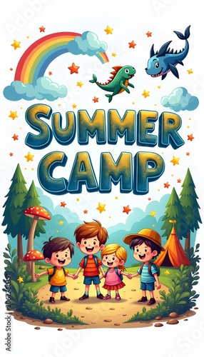 Youth recreation and tropical beach holiday concept text graphic for children summer camp