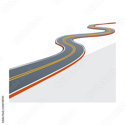Winding road with yellow lines on white background