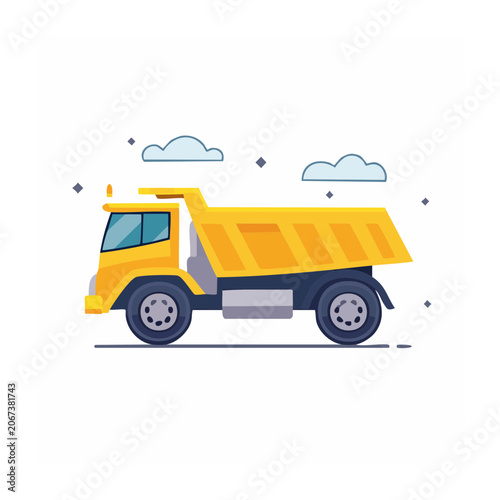 Yellow dump truck flat design illustration