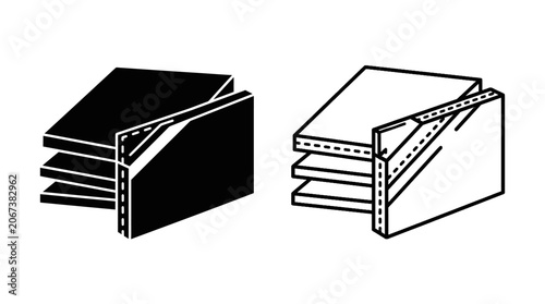 Canvas Print Stacked papers with folded corner black and white silhouette illustration