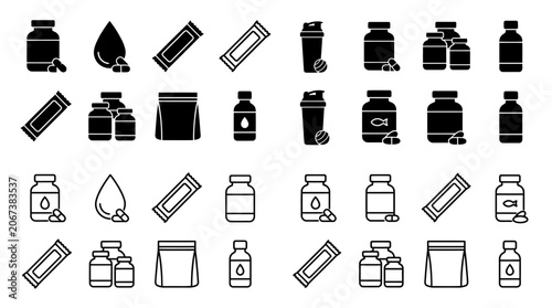 Quadro su tela Cosmetic product Line Icons With White Background