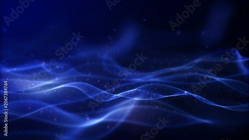 Foto Abstract blue flowing wave background with glowing light trails, soft gradient c