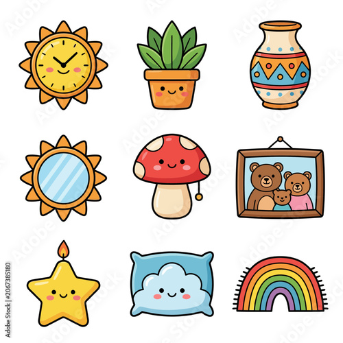 A set of cute cartoon illustrations.