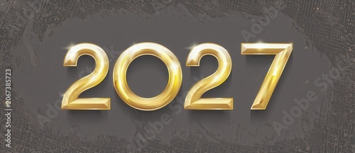 Golden 2027 numbers on stone textured background