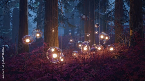 Forest Floor With Floating Glowing Light Orbs