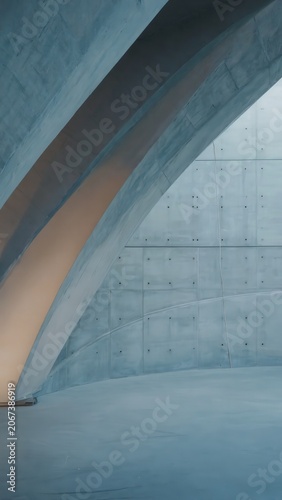 Curved concrete architectural interior with arches