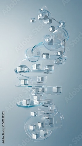 Floating transparent abstract spiral structure