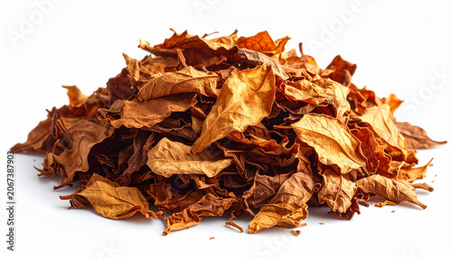 Pile of dry leaves on white background natural autumnal composition