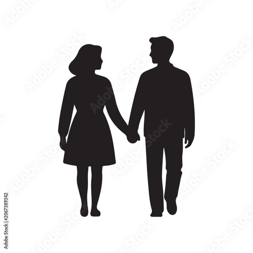 Tableau sur toile Silhouette of a couple holding hands facing each other