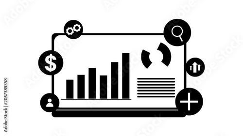 Minimalist Business Analytics Dashboard on Laptop Screen Silhouette Motion Graphic Element
