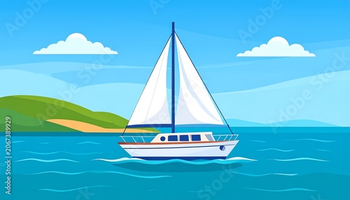 Sailing yacht on tranquil blue water