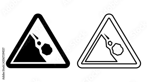Quadro su tela Rockfall Warning Sign Black And White Vector Illustration