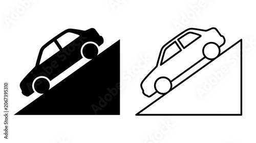 Fotografie Car On Hillside Silhouette Black And White Vector Illustration