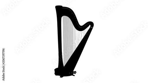 Canvas Print Elegant Harp: A black, classically designed harp stands ready to fill the air with enchanting melodies