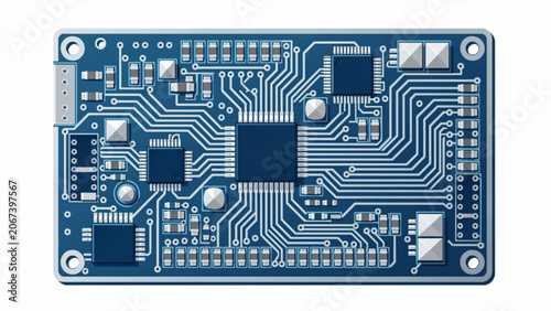 Close-up of Blue Printed Circuit Board with Electronic Components and Circuits