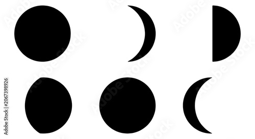 Foto Minimalist moon phases vector set, black lunar cycle icons