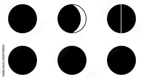 Obraz na plátně Minimalist moon phases vector set, black lunar cycle icons on white background,