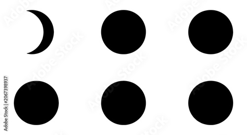 Fényképezés Minimalist moon phases vector icons, black lunar cycle silhouettes, celestial as