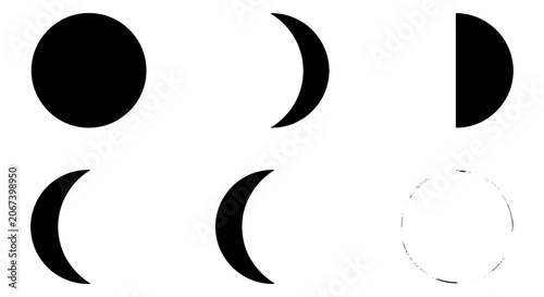 Canvastavla Minimalist moon phases vector set, black lunar cycle icons on white background,