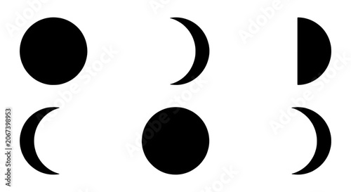 Foto Minimalist moon phases vector set, black lunar cycle icons on white background,