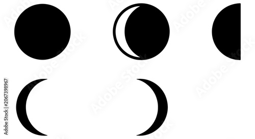 Bilde på lerret Minimalist moon phases vector set, black lunar cycle icons on white background,