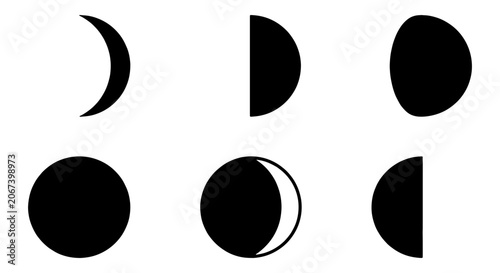 Tableau sur toile Minimalist moon phases vector set, black lunar cycle icons on white background,