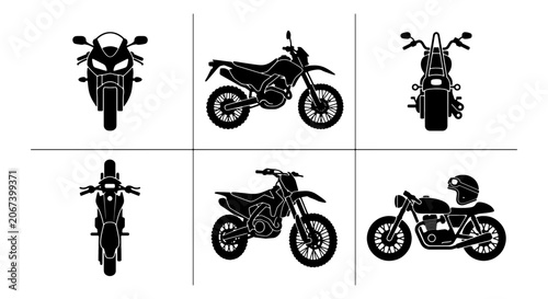 Bild auf Leinwand Black motorcycle silhouette collection, 6 motor bike icons in vector format, spo