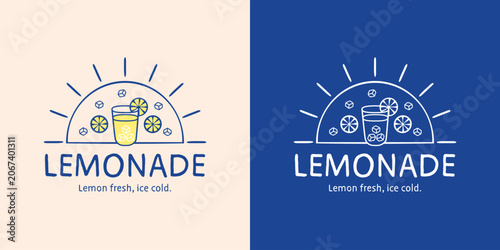 Foto Sunny citrus lemonade logo. Hand-drawn.