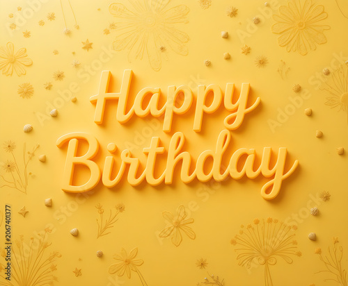 Canvas Print Happy Birthday typography with yellow color background.