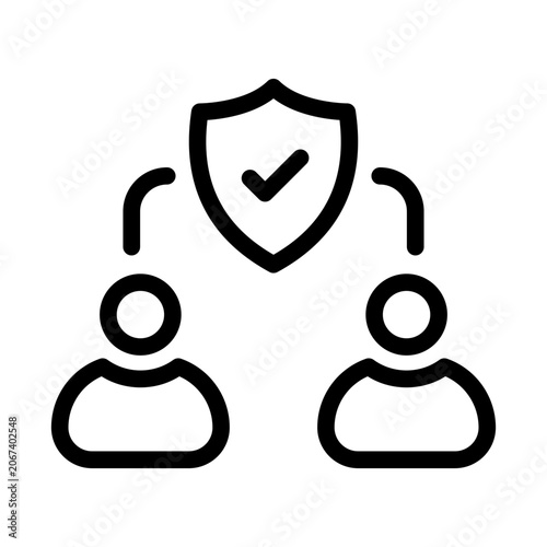 Secure business collaboration icon with team and protection shield