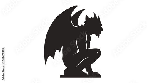 Obraz na płótnie Gargoyle Silhouette: A menacing gargoyle with outstretched wings and horns crouches in a dark silhouette, embodying ancient mystery and gothic architecture
