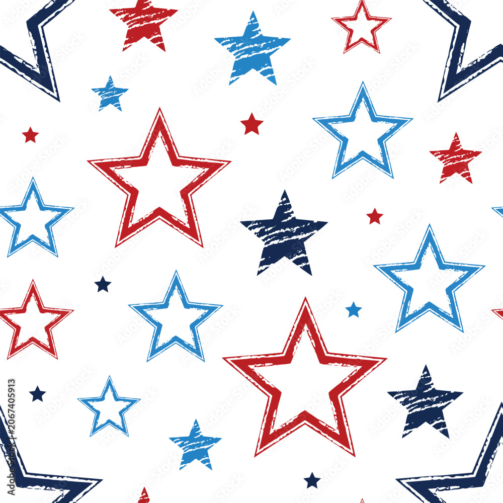 Fototapeta premium Festive red and blue grunge star decorative pattern perfect for national holidays and celebratory event branding