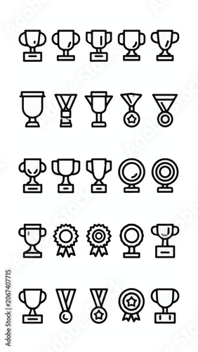 Collection of Award Trophies and Medals Icons.