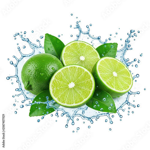 Fresh limes and water droplets in a vibrant and refreshing composition