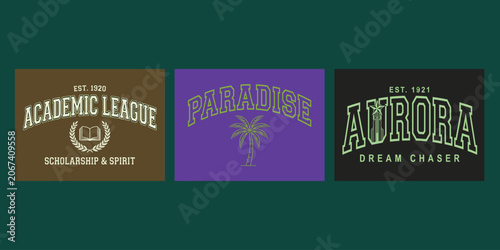 Fotografie Vintage Collegiate Style Typography Emblems Set.