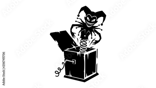 Obraz na plátně Jack-in-the-box: A menacing jack-in-the-box pops out of its container with a sinister grin, embodying surprise and a touch of the macabre