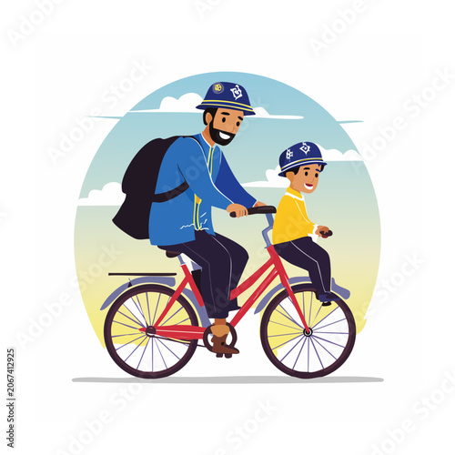 Father and Son Riding Bicycle Together