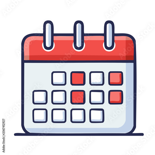 Flat design icon of a calendar with red highlighted dates