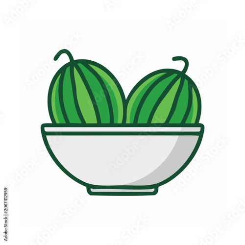 Flat design icon of watermelons in a white bowl