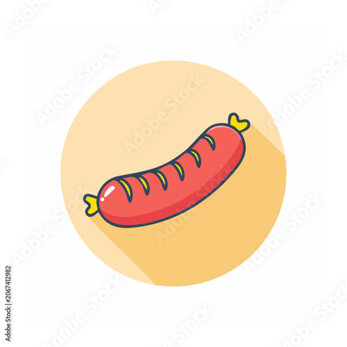 Flat design icon of a sausage with long shadow