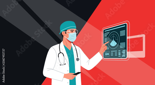 Medical Professional Analyzing Data on Digital Interface, Futuristic Healthcare Concept.