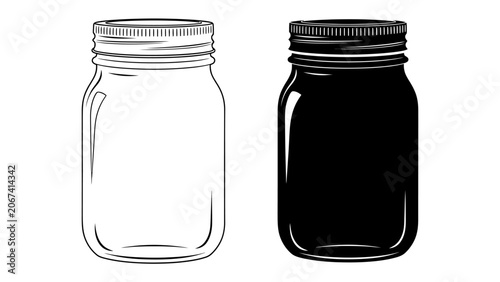 Tableau sur toile Two Mason Jars: One clear, empty mason jar stands beside a dark, opaque mason jar, highlighting contrast and potential uses