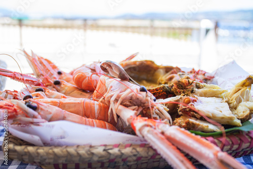 Fotografi platter of assorted seafood, Galician cuisine, Spain