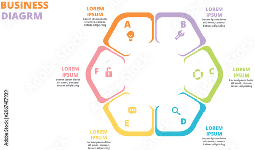 Circle chart infographic template with 6 option