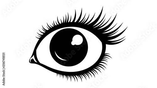 Fotografija A Black and White Eye: A stylized illustration of an open eye with prominent eyelashes, showcasing a graphic representation of vision and observation