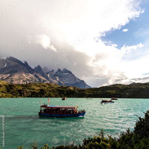 Scenic lake cruise with mountains