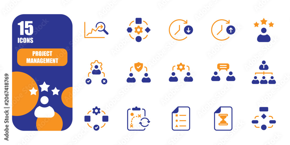 Fototapeta premium Business Process and Project Management Icon Set for Corporate Workflow.