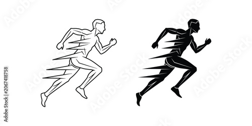 Quadro su tela Athletic runner silhouette in motion with speed lines against white background r