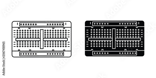 Foto Electronic breadboard circuit prototyping board with clean lines for DIY project